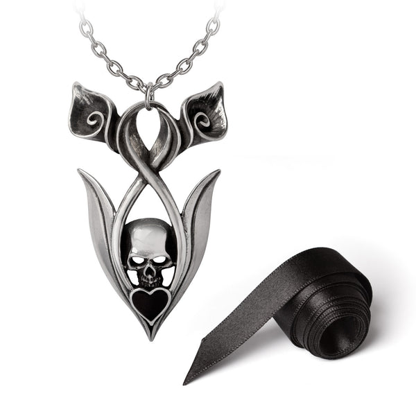 服/ファッション ALCHEMY GOTHIC: FOLIES DU MORT pendant Eternal Peace Skull Lily Heart Pendant Necklace by Alchemy Gothic