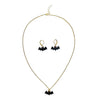 Black Bat Charm Red Crystal Eyes Matching Gold Necklace & Earring Set - 18"