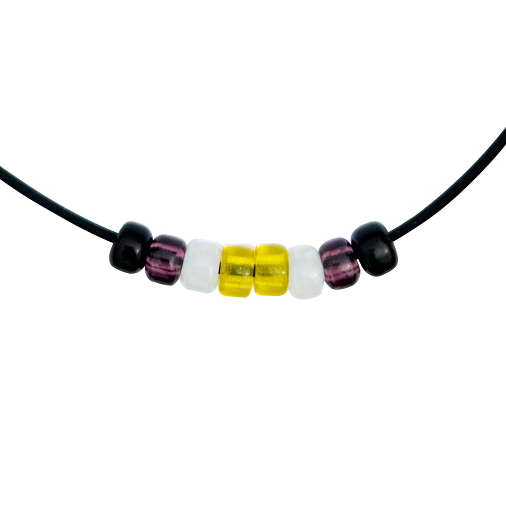 Nonbinary Pride/Enby Ally Necklace with Czech Glass Beads on Black Rubber Cord, 18 inches