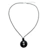 Silver Raven Skull on Black Onyx Tribal Black Leather Cord Necklace - 18 inches