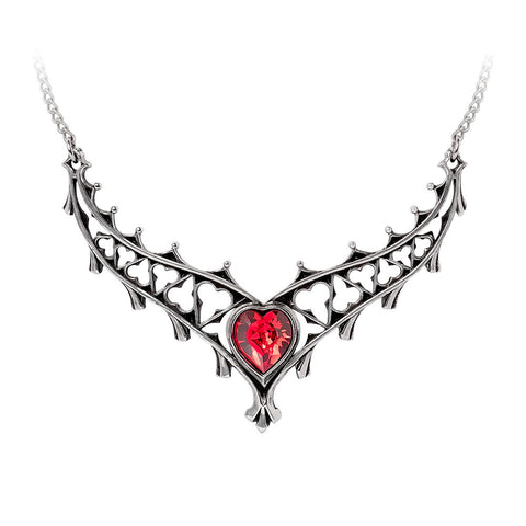 Elizabethan Red Crystal Heart Necklace by Alchemy Gothic