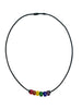 Rainbow Pride Necklace with Czech Glass Beads on Black Rubber Cord, 18 inches