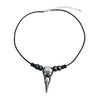 Large Silver Raven Skull Pendant on Beaded Black Leather Cord Necklace - 16" to 19"