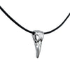 Silver Raven Skull on Fine Black Leather Necklace Cord - 18" to 20"