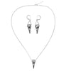 Silver Raven Skull Charm Necklace Chain and Earring Set