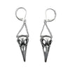 Silver Raven Skull Charm Necklace Chain and Earring Set