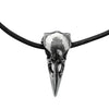 Large Silver Raven Skull on Thick Black Leather Necklace Cord - 22 inches