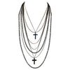 Deluxe Gothic 80's Madonna Retro Multilayer Gunmetal Crosses Long Multi Strand Black Chain Necklace