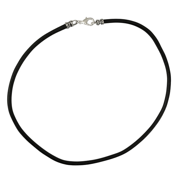 Extra Thick 4mm Wide Black Leather Cord Silver Plated Mens Necklace