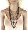 Deluxe Gothic Crosses Retro 80s Madonna Multilayer Black & Gunmetal Chain Long Multi Strand Necklace