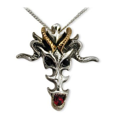 Jewelled Dragon Skull Red Crystal Pendant Necklace