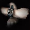 Gears of Aiwass Wrist Strap Ram Skull Black Leather Bracelet by Alchemy Gothic