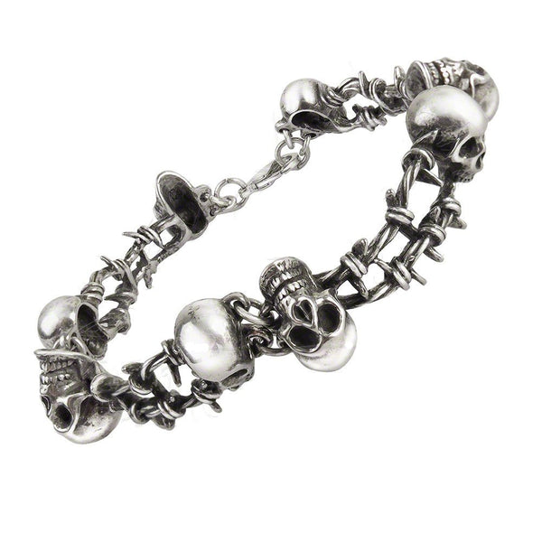 No Man's Land Barbed Wire Skull Head Bracelet by Alchemy Gothic