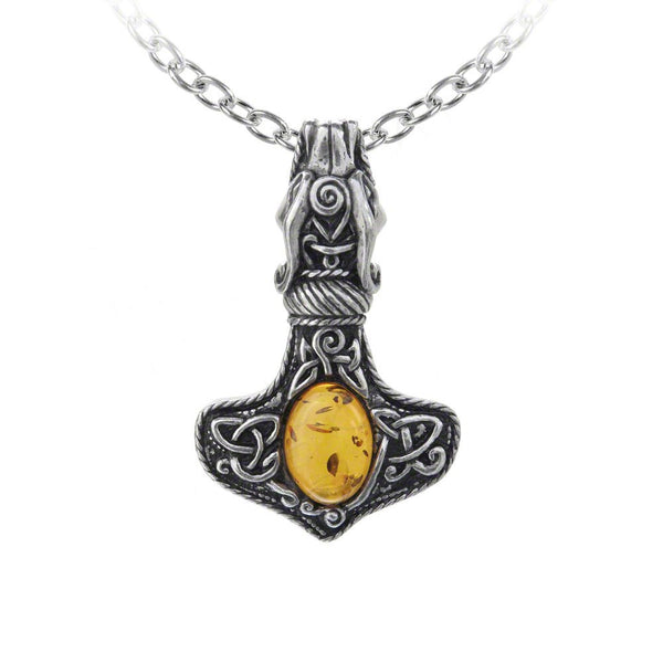 Amber Dragon Thorhammer Viking Pendant Celtic Necklace by Alchemy Gothic