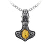 Amber Dragon Thorhammer Viking Pendant Celtic Necklace by Alchemy Gothic