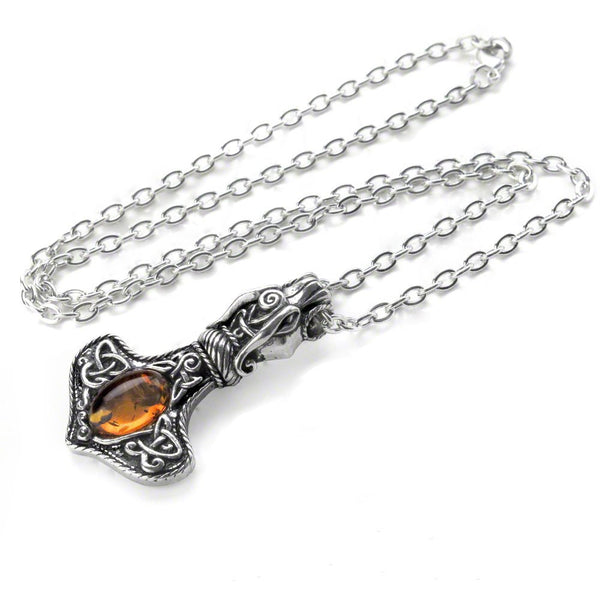 Amber Dragon Thorhammer Viking Pendant Celtic Necklace by Alchemy Goth