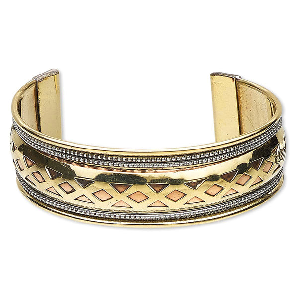 Diamond Cutout Brass Copper Steel Cuff Bracelet