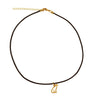 DragonWeave Cat Charm Necklace and Earring Set, Gold Plated Black Leather Choker and Leverback Earrings
