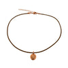 DragonWeave Bird Circle Charm Necklace and Earring Set, Antique Copper Brown Leather Choker and Leverback Earrings