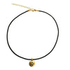 DragonWeave Paw Circle Charm Necklace and Earring Set, Gold Plated Black Leather Choker and Leverback Earrings