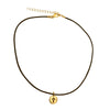 DragonWeave Cross Circle Charm Necklace and Earring Set, Gold Plated Black Leather Choker and Leverback Earrings
