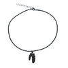 DragonWeave Raven Feather Charm Necklace and Earring Set, Gunmetal Black Leather Choker and Leverback Earrings