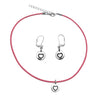 DragonWeave Heart Circle Charm Necklace and Earring Set, Silver Plated Pink Leather Choker and Leverback Earrings