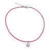 DragonWeave Heart Circle Charm Necklace and Earring Set, Silver Plated Pink Leather Choker and Leverback Earrings