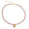 DragonWeave Heart Circle Love Charm Red Necklace & Earring Set, Gold Plated Red Leather