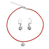 DragonWeave Heart Circle Charm Necklace and Earring Set, Silver Plated Red Leather Choker and Leverback Earrings