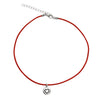 DragonWeave Heart Circle Charm Necklace and Earring Set, Silver Plated Red Leather Choker and Leverback Earrings