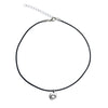 DragonWeave Heart Circle Charm Necklace and Earring Set, Silver Plated Black Leather Choker and Leverback Earrings
