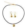 DragonWeave Om/Ohm Symbol Circle Charm Necklace and Earring Set, Gold Plated Black Leather Choker and Leverback Earrings