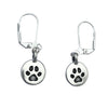 DragonWeave Paw Circle Charm Necklace and Earring Set, Silver Plated Black Leather Choker and Leverback Earrings