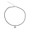 DragonWeave Paw Circle Charm Necklace and Earring Set, Silver Plated Black Leather Choker and Leverback Earrings