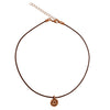 DragonWeave Recovery Triangle Circle Charm Necklace and Earring Set, Antique Copper Brown Leather Choker and Leverback Earrings
