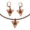 DragonWeave Celtic Trine Charm Necklace and Earring Set, Antique Copper Brown Leather Choker and Leverback Earrings