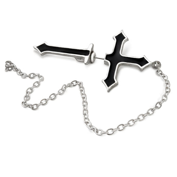 Impalare Black Cross Single Faux Stretcher Earring by Alchemy Gothic