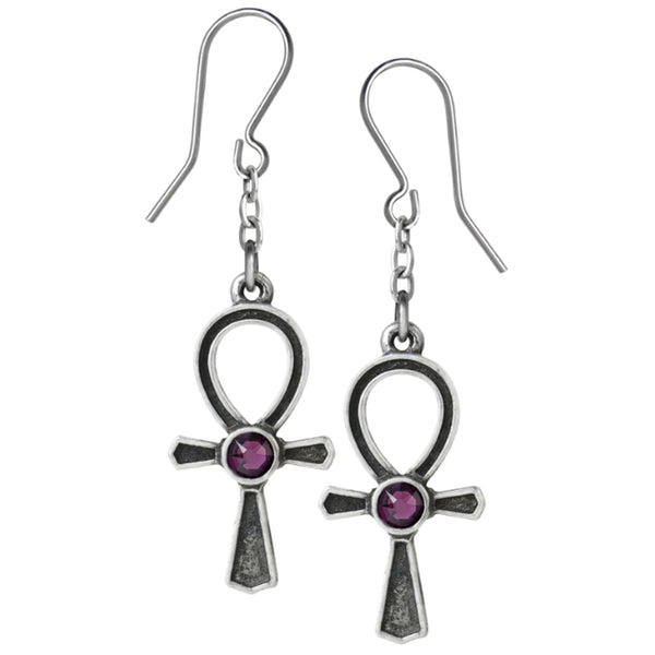 Ankh Of Osiris Amethyst Crystal Earrings by Alchemy Gothic