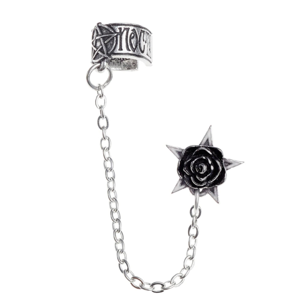 Rosa Nocta Earcuff Black Rose Pentagram Earring by Alchemy Gothic