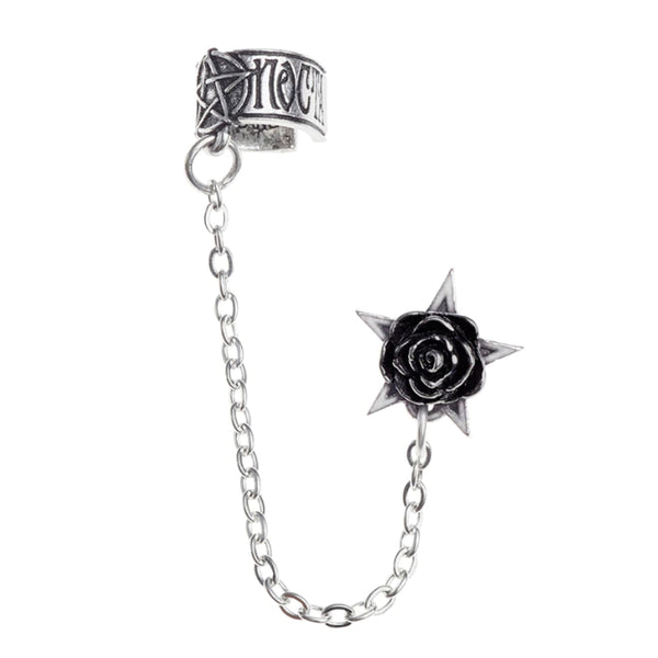 Rosa Nocta Earcuff Black Rose Pentagram Earring by Alchemy Gothic