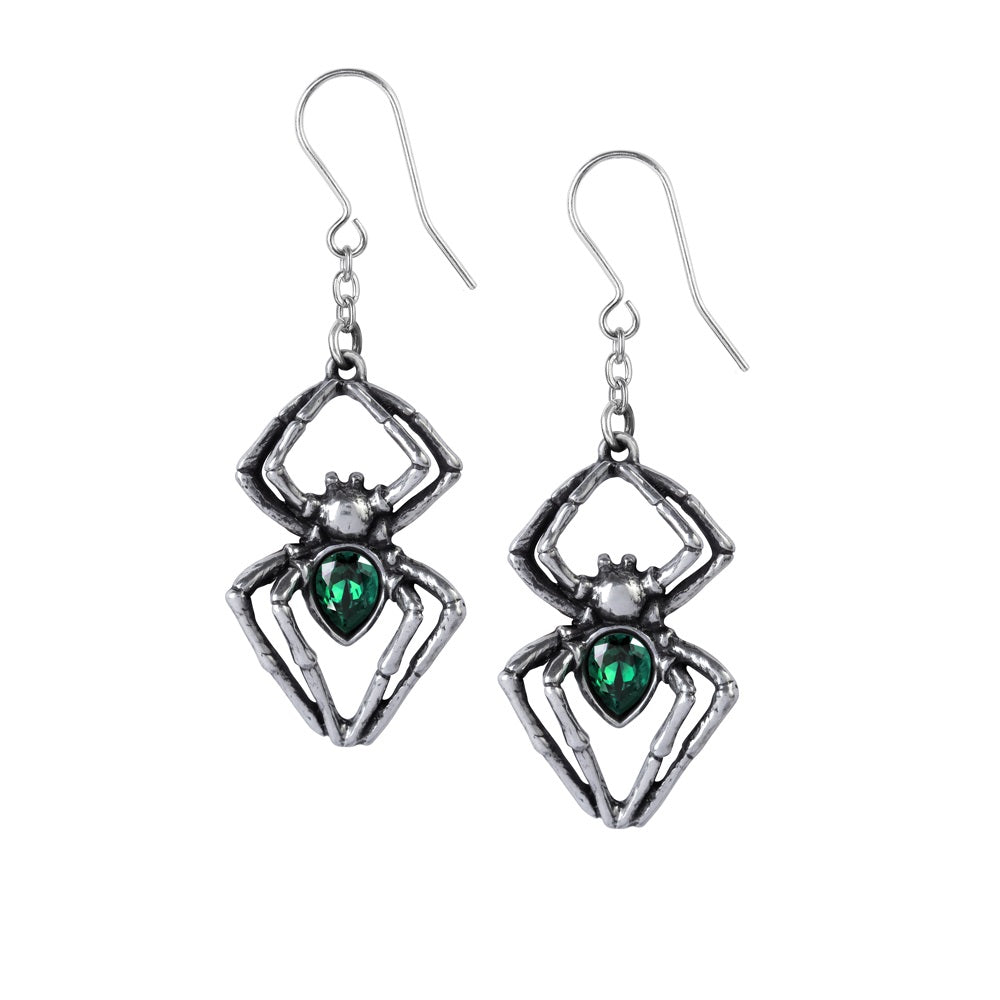 Emerald Venom Green Crystal Spider Earrings by Alchemy Gothic