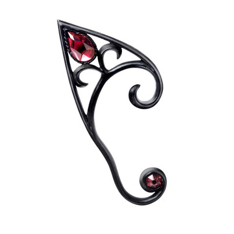Elvyn Earwrap Black with Red Crystal Elven Ear Wrap Earring by Alchemy Gothic