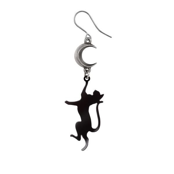 Feline Moondream Black Cat Crescent Moon Single Earring by Alchemy Gothic