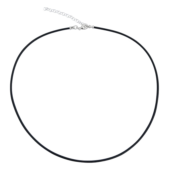 Sterling Silver 1.8mm Fine Black Leather Cord Necklace with 2" Extender Chain