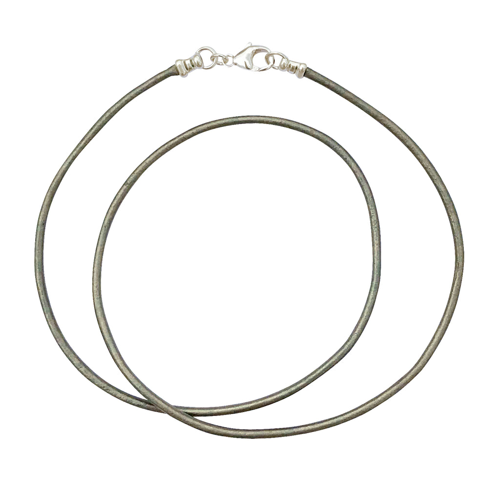 Sterling Silver 1.8mm Fine Metallic Gray Leather Cord Necklace
