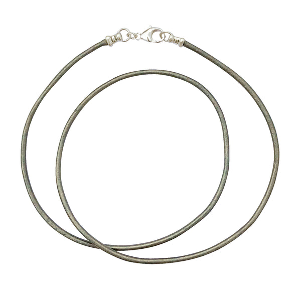 Sterling Silver 1.8mm Fine Metallic Gray Leather Cord Necklace