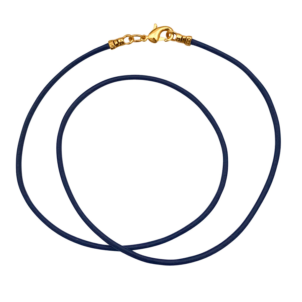 Gold Plated 1.8mm Fine Navy Blue Leather Cord Necklace