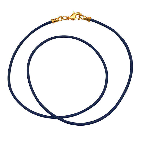Gold Plated 1.8mm Fine Navy Blue Leather Cord Necklace