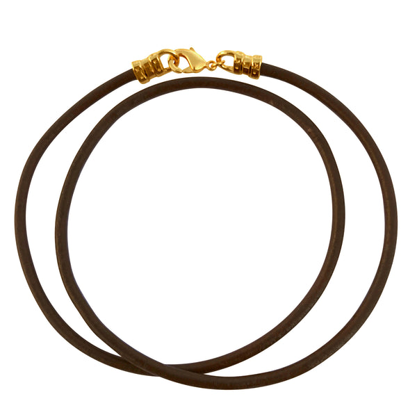Gold Plated 3mm Thick Brown Leather Cord Necklace